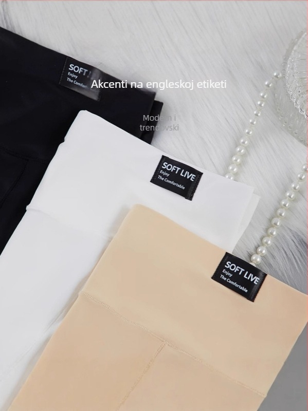 2-u-1 sigurne hlače s visokim strukom, Ice Silk tkanina, najlon 80–90%, visoka elastičnost, pola dužine, uski kroj