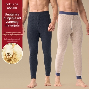 Muške vunene termalne hlače - visoki pojas, flis podstava, izuzetno debeli, tri sloja grijanja baznog sloja