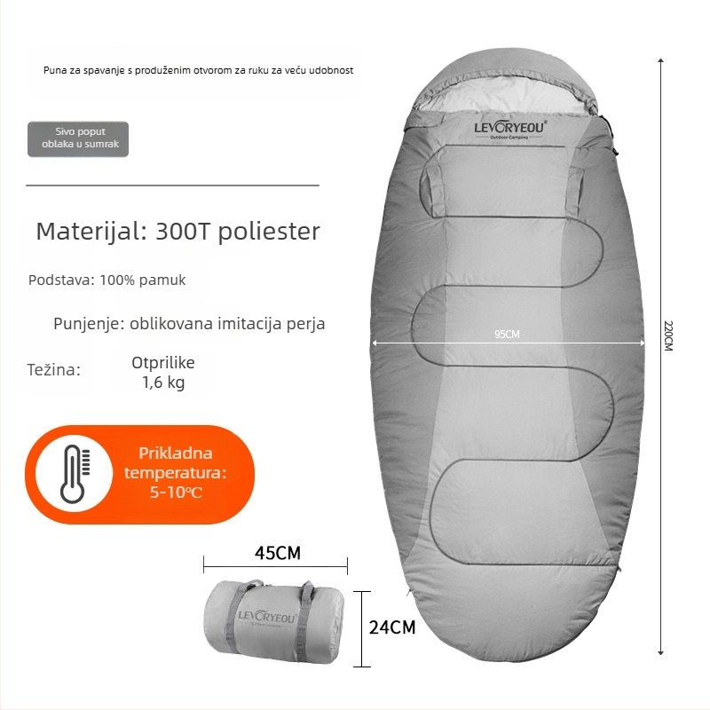 Spavaći vreća za kampiranje, muumi oblik, punilo od imitacijskog pamuka s perjem, podstava 100% pamuk, tkanina 300T Chunya Spinning, za odrasle, težina oko 1,6–1,9 kg, branda Factory Sales