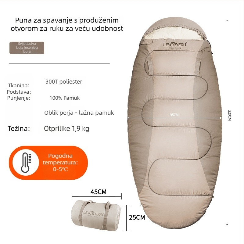 Spavaći vreća za kampiranje, muumi oblik, punilo od imitacijskog pamuka s perjem, podstava 100% pamuk, tkanina 300T Chunya Spinning, za odrasle, težina oko 1,6–1,9 kg, branda Factory Sales