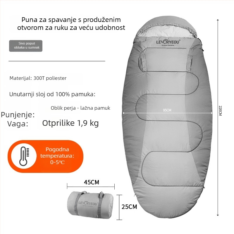 Spavaći vreća za kampiranje, muumi oblik, punilo od imitacijskog pamuka s perjem, podstava 100% pamuk, tkanina 300T Chunya Spinning, za odrasle, težina oko 1,6–1,9 kg, branda Factory Sales