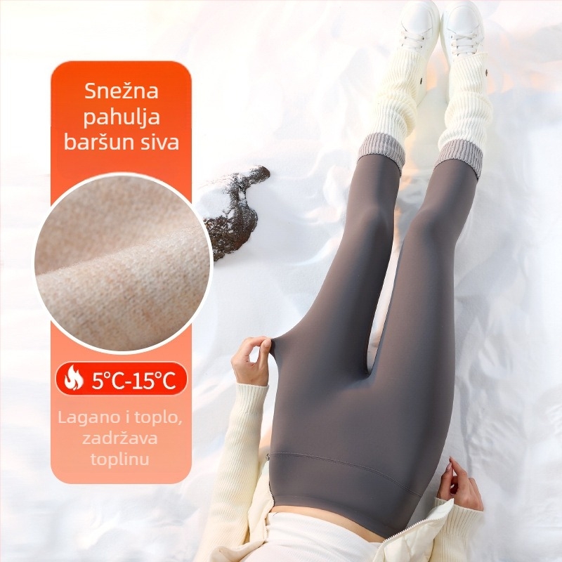 Ženske hlače za jogu s visokim strukom, fleece podstavljena, debele i tople, mješavina najlona i spandexa, uski kroj