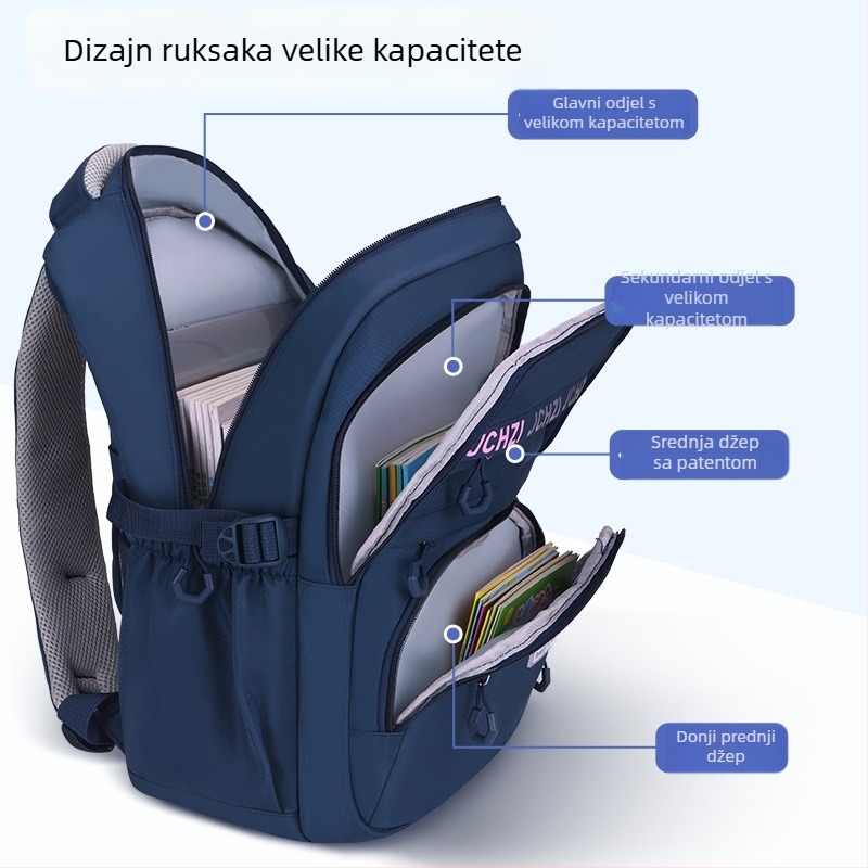 Ruksak za gimnaziju - Velik kapacitet, najlon, prozračan i vodootporan, ultra lagan, proširiv, zaštita kralježnice