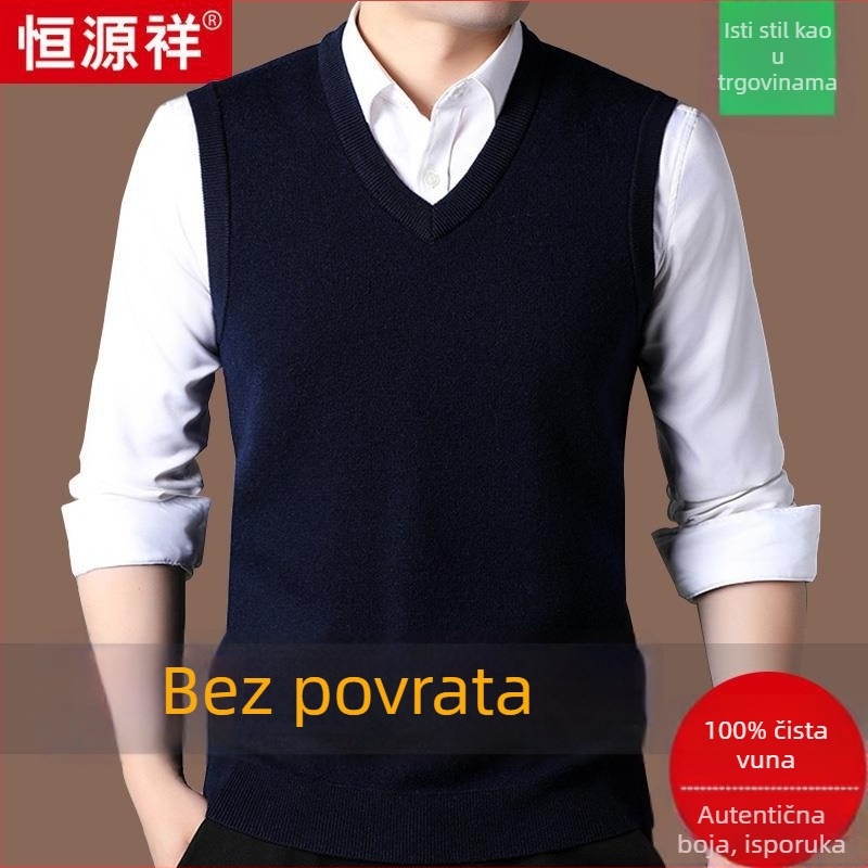 Muška vesta od 100% vune, V-izrez, debela, bez rukava, sa zatvaračem