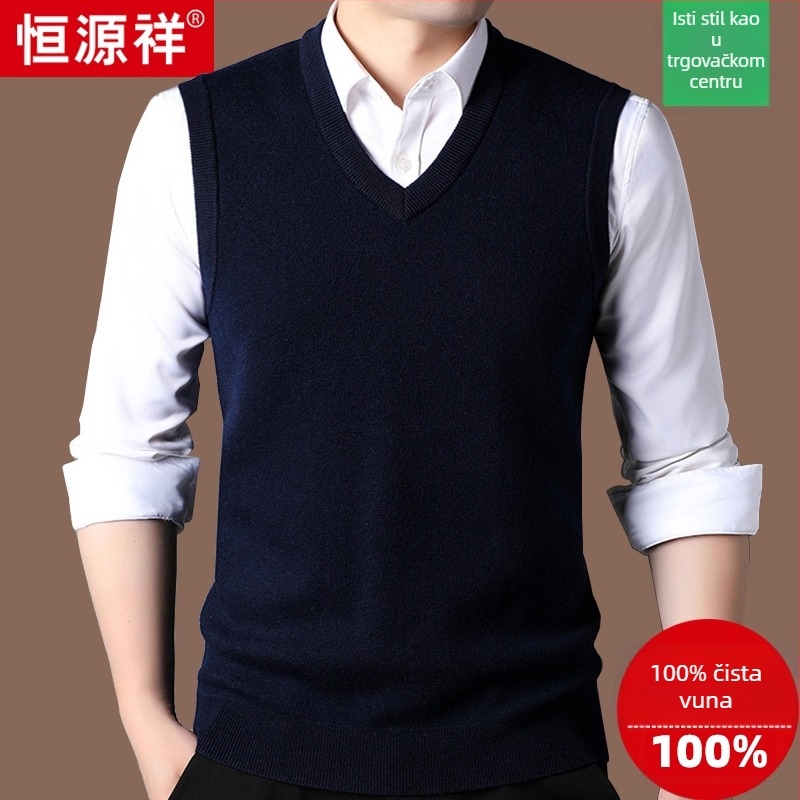 Muška vesta od 100% vune, V-izrez, debela, bez rukava, sa zatvaračem