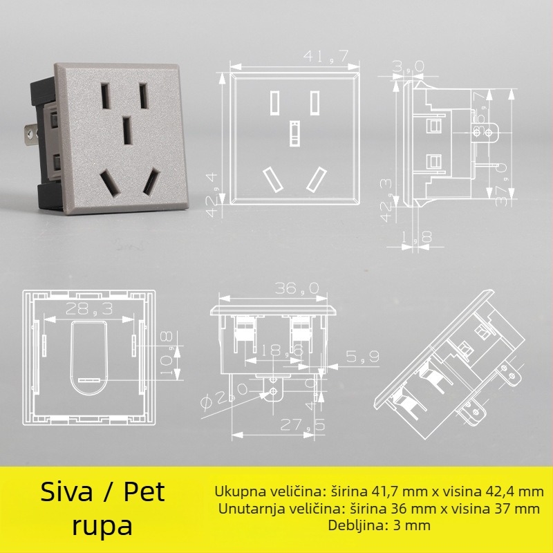 Napredni sekvencer napajanja — stolni modul utičnica s pet otvora i tri otvora, ugrađena AC utičnica