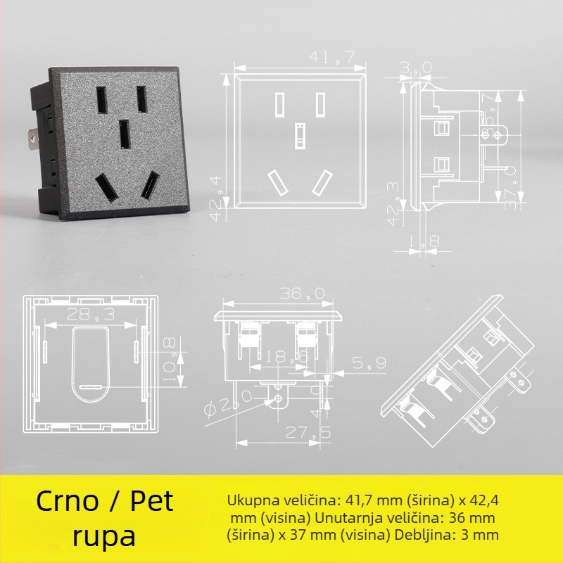 Napredni sekvencer napajanja — stolni modul utičnica s pet otvora i tri otvora, ugrađena AC utičnica