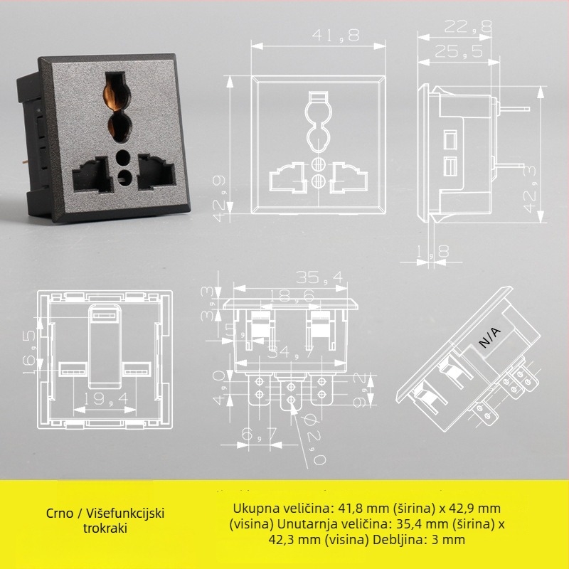 Napredni sekvencer napajanja — stolni modul utičnica s pet otvora i tri otvora, ugrađena AC utičnica