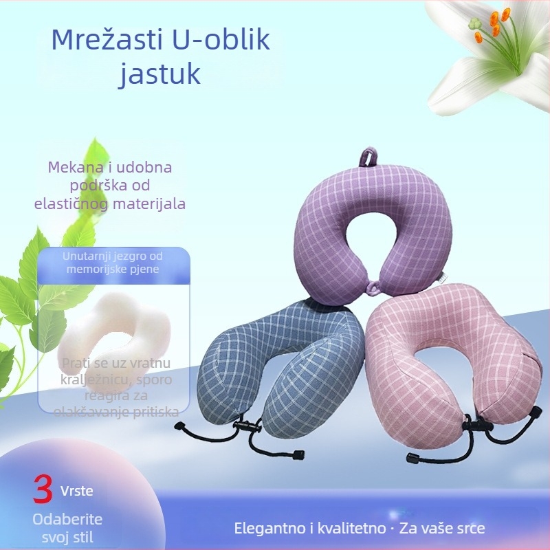 U-oblik jastučnica od memorijske pjene, odvojiva, ergonomski dizajn s dvostrukim izbočenjem, prenosna za putovanja