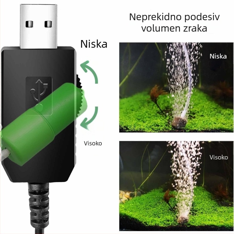 USB napajana pumpa zraka za akvarij, neprekidna regulacija protoka zraka, prijenosna za vanjsku upotrebu, 118 g