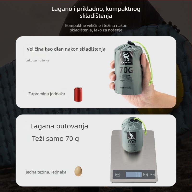 RockBros napuhljiva vratna jastučnica za vanjsku upotrebu – prenosna putna jastučnica, lagana kamping jastučnica, materijal 20d najlon + TPU premaz, mogućnost prilagodbe