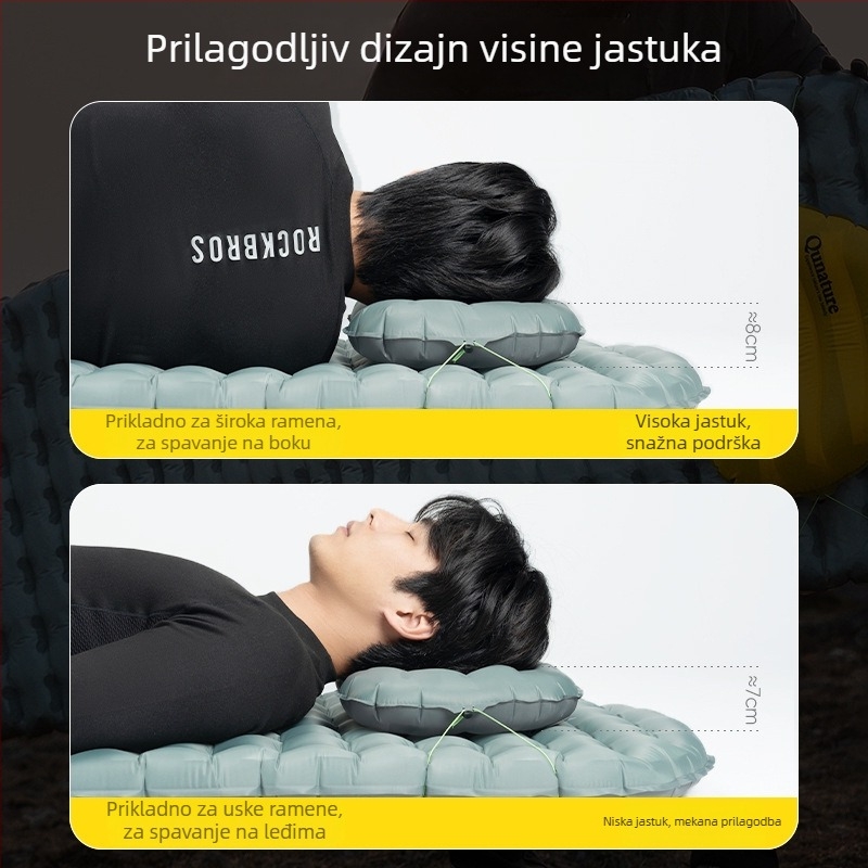 RockBros napuhljiva vratna jastučnica za vanjsku upotrebu – prenosna putna jastučnica, lagana kamping jastučnica, materijal 20d najlon + TPU premaz, mogućnost prilagodbe