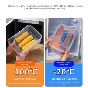 Plastična zatvorena kutija za pohranu hrane u hladnjaku, za skladištenje povrća; otporna na toplinu i smrzavanje