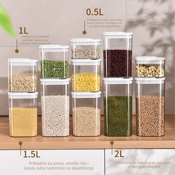 Honey Doshiko plastična posuda za žitarice s flip-top poklopcem, proziran ovalni oblik, 1–2 L