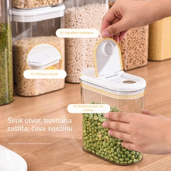 Honey Doshiko plastična posuda za žitarice s flip-top poklopcem, proziran ovalni oblik, 1–2 L