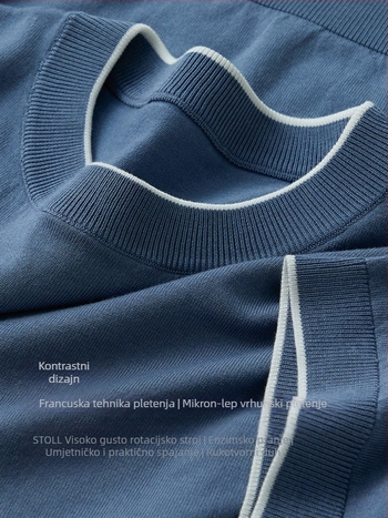 Muški pleteni T-shirt s kratkim rukavima — mješavina Lyocell pamuk nylon mulberry silk, prozračan i vlagu upija, regular fit, okrugli izrez