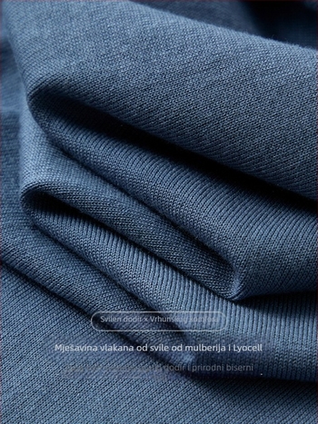 Muški pleteni T-shirt s kratkim rukavima — mješavina Lyocell pamuk nylon mulberry silk, prozračan i vlagu upija, regular fit, okrugli izrez