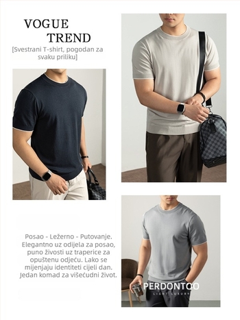 Muški pleteni T-shirt s kratkim rukavima — mješavina Lyocell pamuk nylon mulberry silk, prozračan i vlagu upija, regular fit, okrugli izrez