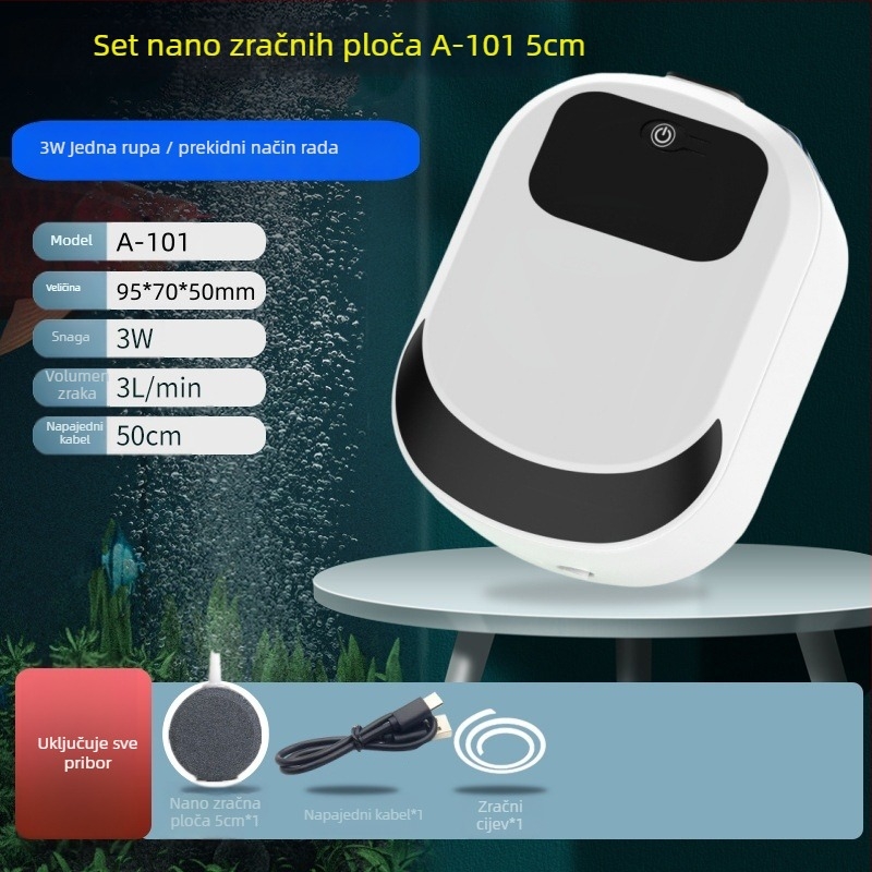 Pumpa kisika i aerator za ribolov i akvarij – USB napajanje, dvostruka namjena, težina 205 g, modeli A-101/A-102/A-103