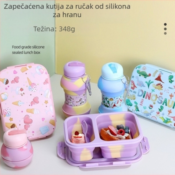 Sklopiva kutija za obrok, pravokutna s odjeljcima, zatvorena i mikrovalno sigurna, za djecu, kapacitet 301–500 ml, uzorak crtani lik