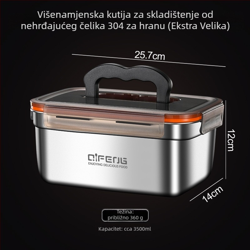 Okrugla kutija za obrok od 304 nehrđajućeg čelika s poklopcem, prehrambena klasa, posuda za čuvanje hrane, 1–2 L