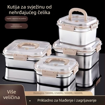 Kutija za ručak od nehrđajućeg čelika 201, kvadratna, zapremina 2.1–4 L, pogodna za mikrovalnu, posuda za čuvanje hrane