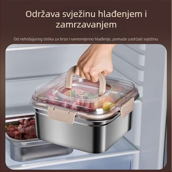 Kutija za ručak od nehrđajućeg čelika 201, kvadratna, zapremina 2.1–4 L, pogodna za mikrovalnu, posuda za čuvanje hrane