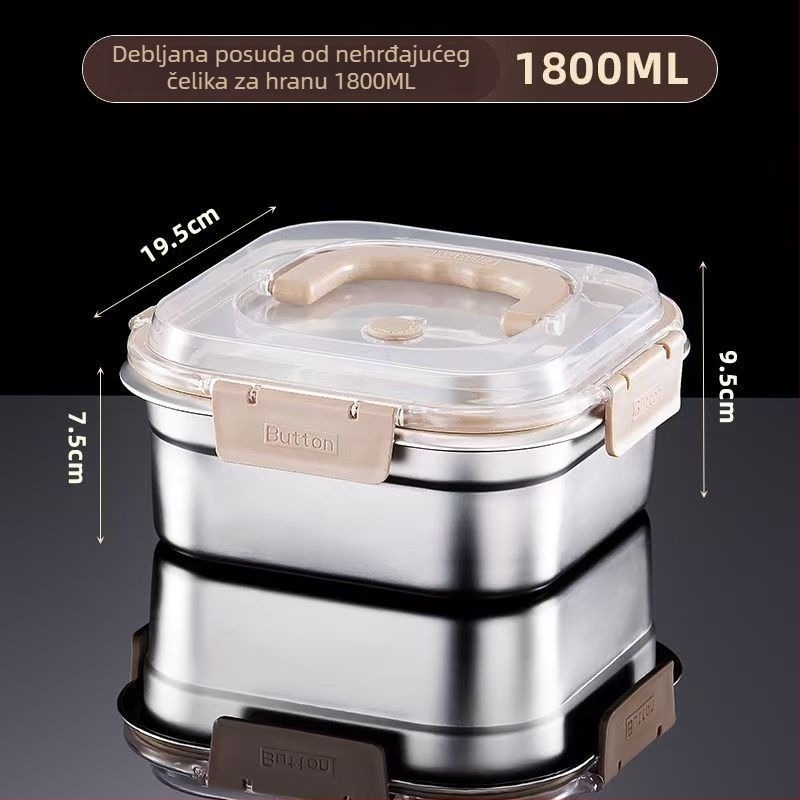 Kutija za ručak od nehrđajućeg čelika 201, kvadratna, zapremina 2.1–4 L, pogodna za mikrovalnu, posuda za čuvanje hrane