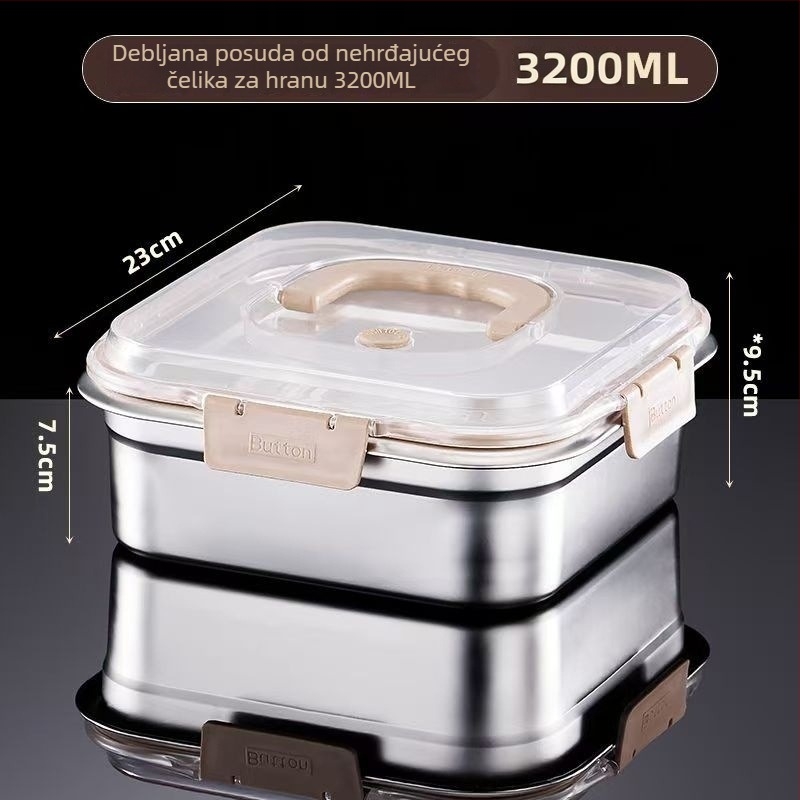 Kutija za ručak od nehrđajućeg čelika 201, kvadratna, zapremina 2.1–4 L, pogodna za mikrovalnu, posuda za čuvanje hrane