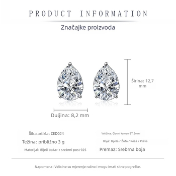 Naušnice stud S925 srebrna igla, bijela bakrena osnova, elektroplatiranje, cirkon Eight Hearts Eight Arrows