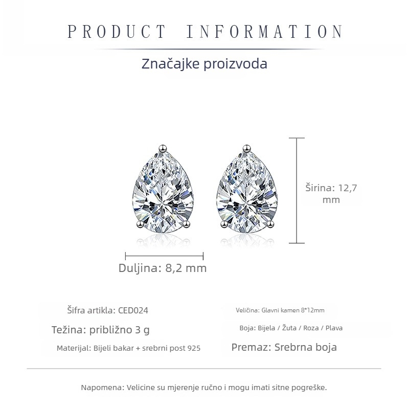 Naušnice stud S925 srebrna igla, bijela bakrena osnova, elektroplatiranje, cirkon Eight Hearts Eight Arrows
