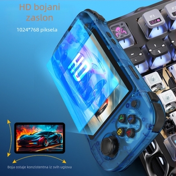 Ručna prijenosna igraća konzola s 4,2-inčnim zaslonom, 64–128 GB memorije, 32-bitni OS, bežična povezanost, nostalgičan dizajn