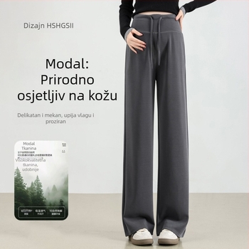 Trudničarske široke hlače od modalnog materijala, podrška trbuhu, visoki struk, dužina do poda, jesen 2025