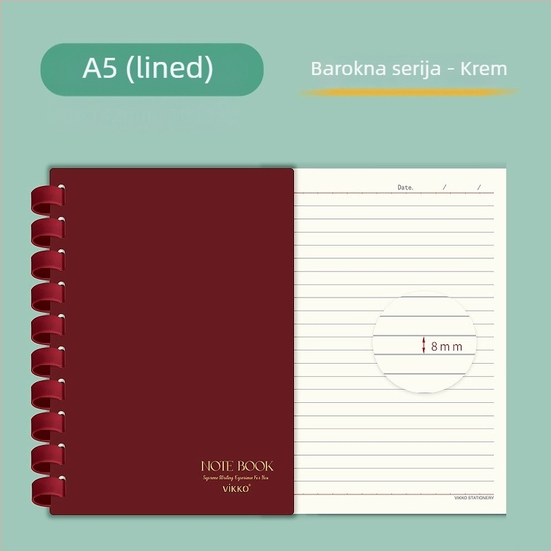 Bilježnica Victory s PVC koricom, vezivanje silikonskim prstenom, prirodni papir, težina papira 100, 1–50 stranica