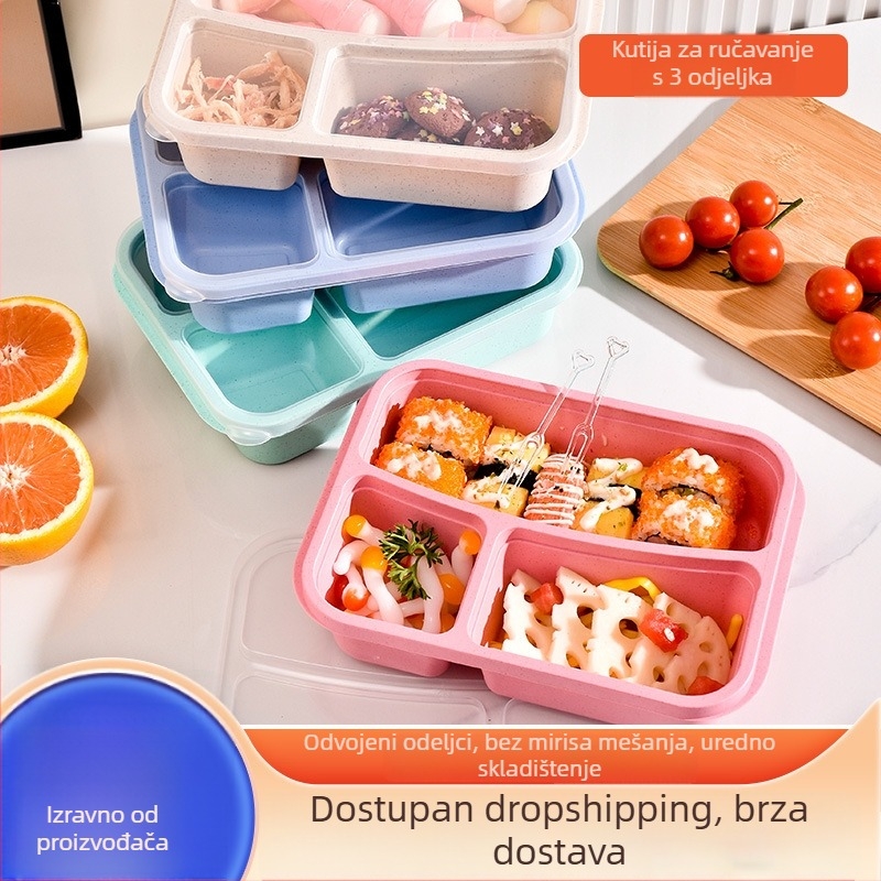 Senxuan kutija za ručak od pšenične slame i PP-a, kvadratnog oblika, 800-1000 ml, pogodna za mikrovalnu pećnicu, jedan sloj