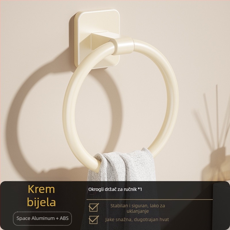 Držač za ručnike u kupaonici, bez bušenja, kružni ili pravokutni dizajn, od Space aluminija i plastike, zidni montiranje, nosivost 2,5 kg