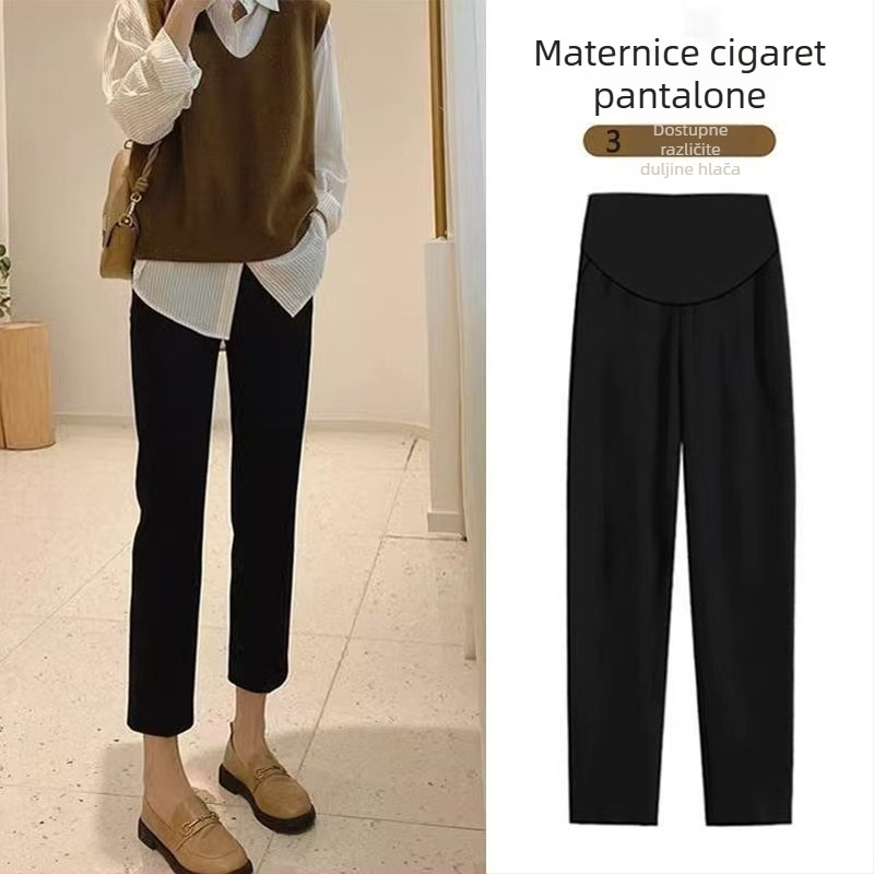 Trudničke cropped široke hlače s podrškom za abdomen, fleece podstavljena, mješavina vlakana acetat 80-90% i poliester 90-95%, srednja debljina materijala