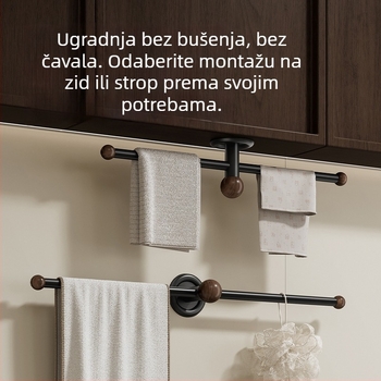 Držač za ručnike od ugljičnog čelika, bez bušenja, otporan na hrđu, nosivost 15 kg, završna obrada Bake Paint