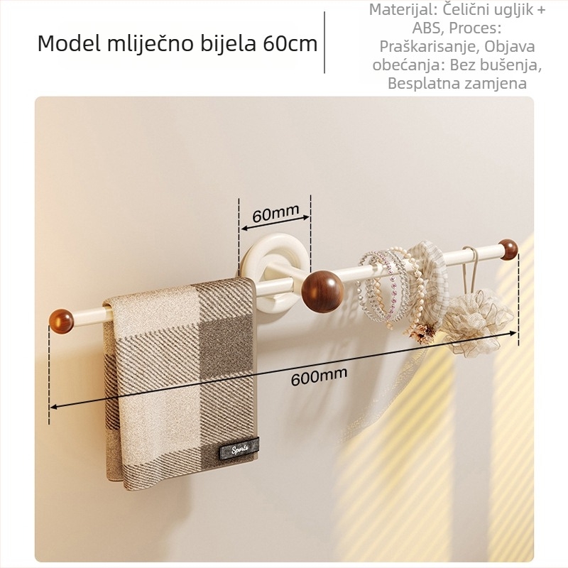 Držač za ručnike od ugljičnog čelika, bez bušenja, otporan na hrđu, nosivost 15 kg, završna obrada Bake Paint