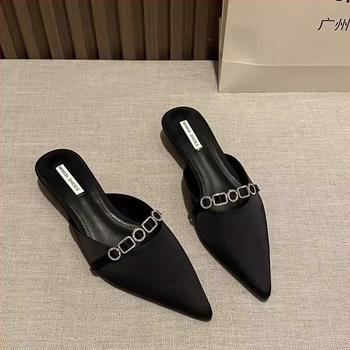 Elegantne ženske papuče s oštrim vrhom, slip-on dizajn, niski klin, gornji dio od svile, gumena potplata