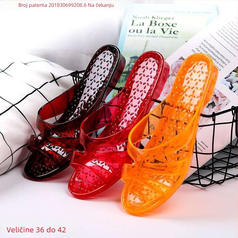 Ženske PVC sandale s níkim klinom, prozirne kristalne, korejskog stila, ljeto, za unutarnju i vanjsku upotrebu, klin 11 cm+