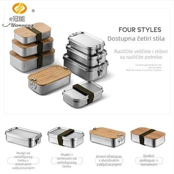 Kutija za ručak od 304 nehrđajućeg čelika, kvadratna, pogodna za mikrovalnu, japanski minimalistički stil, kapacitet 1–2 L