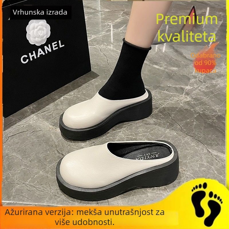 Vintage platform sandale s PU gornjim dijelom, gumom na đoni, mikrovlaknena unutrašnjost, okrugli vrh, korejski stil