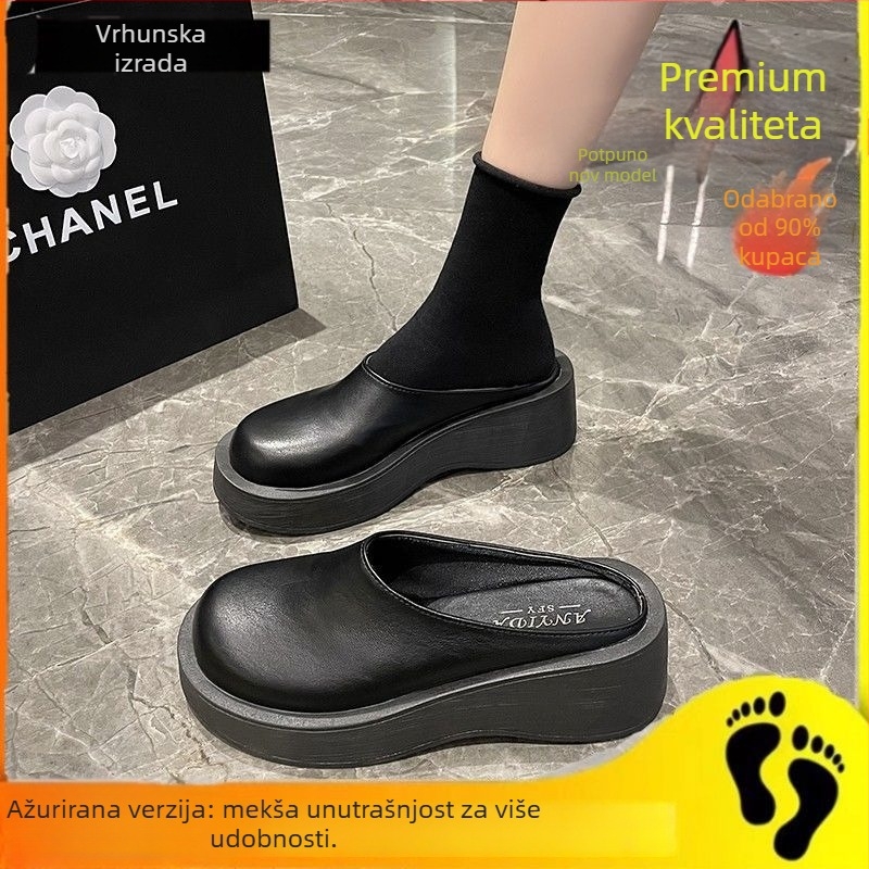 Vintage platform sandale s PU gornjim dijelom, gumom na đoni, mikrovlaknena unutrašnjost, okrugli vrh, korejski stil