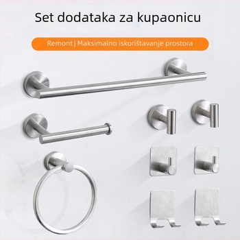 Set držača za ručnike od nehrđajućeg čelika za kupaonicu: prsten za ručnik, stalak za ručnike, ručna ručnika i držač toaletnog papira — završna obrada površine: elektroplakiranje, lakiranje, žični reljef; stil: novi kineski stil; set: šest komada ili više