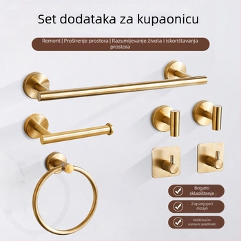 Set držača za ručnike od nehrđajućeg čelika za kupaonicu: prsten za ručnik, stalak za ručnike, ručna ručnika i držač toaletnog papira — završna obrada površine: elektroplakiranje, lakiranje, žični reljef; stil: novi kineski stil; set: šest komada ili više