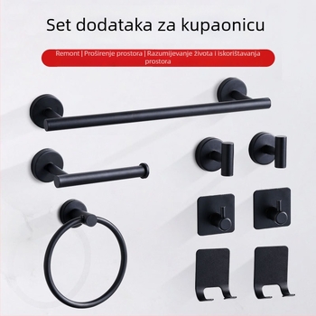 Set držača za ručnike od nehrđajućeg čelika za kupaonicu: prsten za ručnik, stalak za ručnike, ručna ručnika i držač toaletnog papira — završna obrada površine: elektroplakiranje, lakiranje, žični reljef; stil: novi kineski stil; set: šest komada ili više