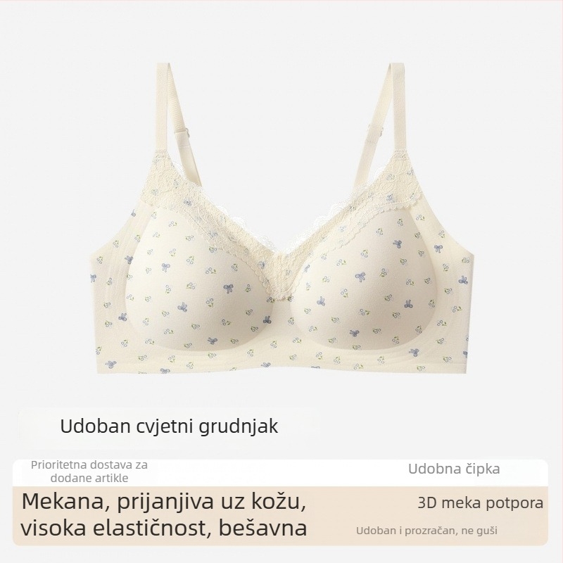 Bešavni grudnjak s čipkom, košarica 3/4, srednje oblik košarice, fiksne naramenice, stražnje zatvaranje s četiri reda kopči