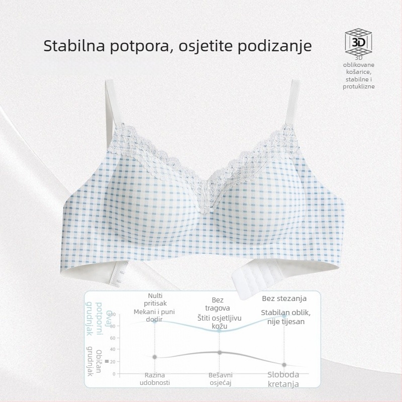 Bešavni grudnjak s čipkom, košarica 3/4, srednje oblik košarice, fiksne naramenice, stražnje zatvaranje s četiri reda kopči