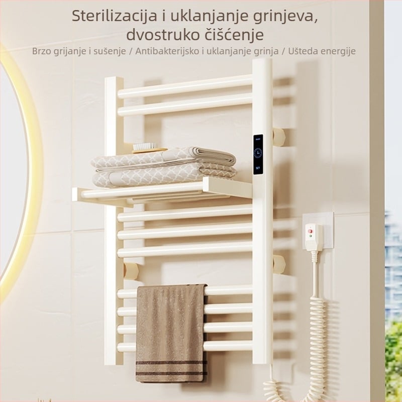 Električna sklopiva držač za ručnike s potpuno zagrijavanjem, grijač od ugljičnih vlakana, inteligentno tajmer, daljinsko upravljanje putem aplikacije, sušenje i dehidracija
